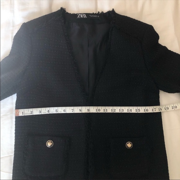 Zara Black Tweed Jacket V neck Blazer 2444 159 800 - Picture 9 of 9